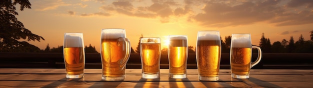 ビールのグラスの列