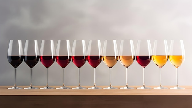 ワインの入ったグラスが並ぶ