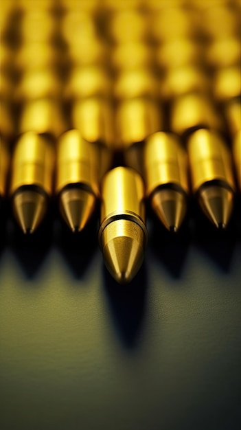 Photo a row of gold bullets are arranged on a black surface.