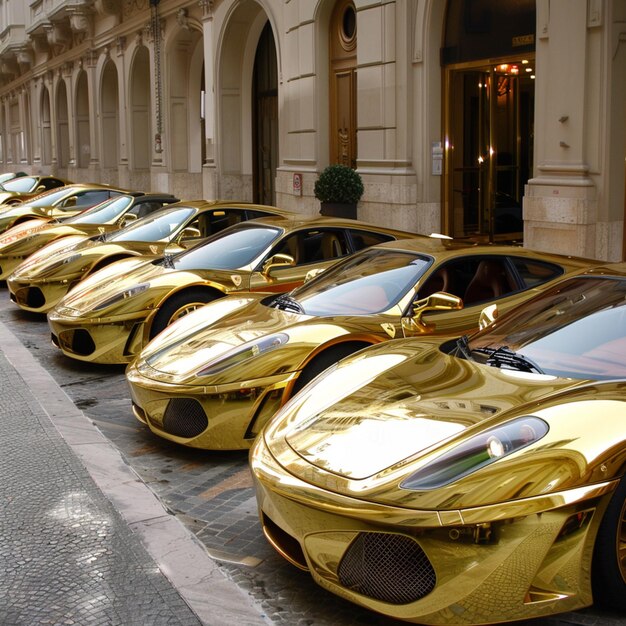 Photo a row of gold cars with the number 7 on the back