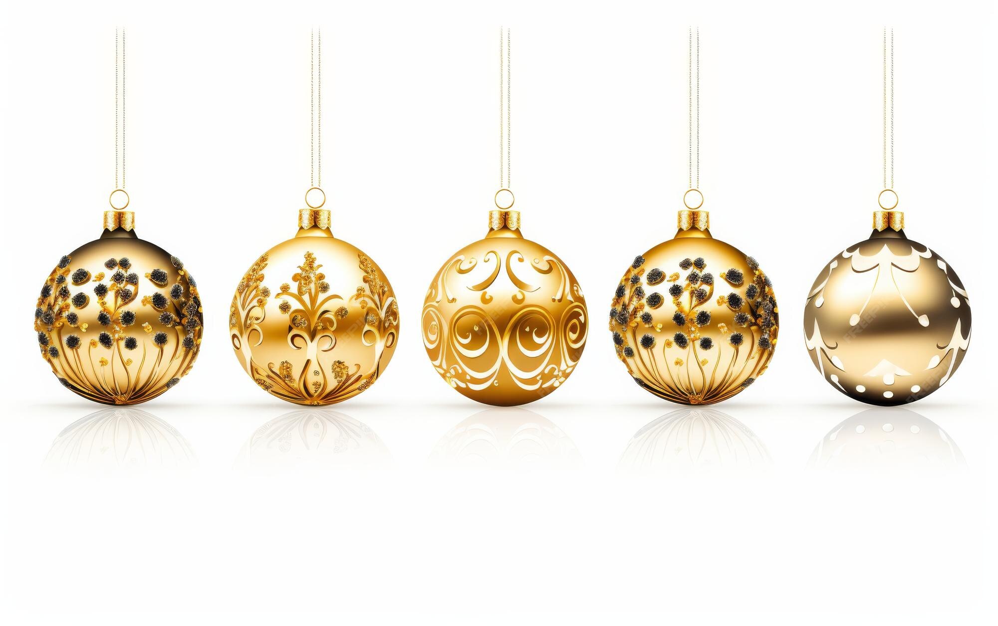 Premium Photo Row of Gold Christmas Ornaments on White Background