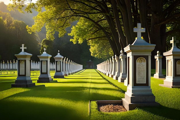 A row of graves with the words " the word cemetery " on the top.