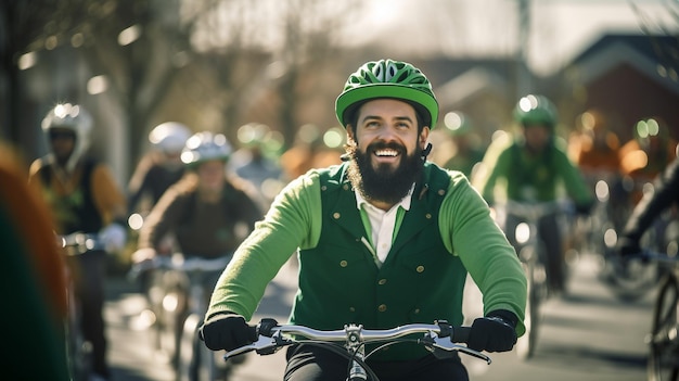 Row of Green Bicycles Adorned With Shamrocks for St Patricks Day Bike Parade St Patricks Day