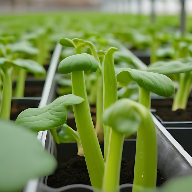 초록색 식물의 줄에 " sprouts "라는 단어가 인용되어 있습니다.