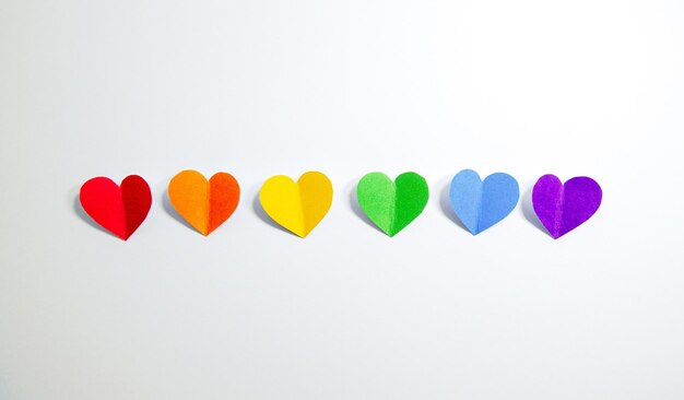 Row of hearts with the colors of the lgbt gay flag