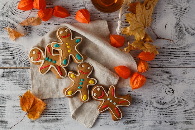 Row of homemade gingerbread men