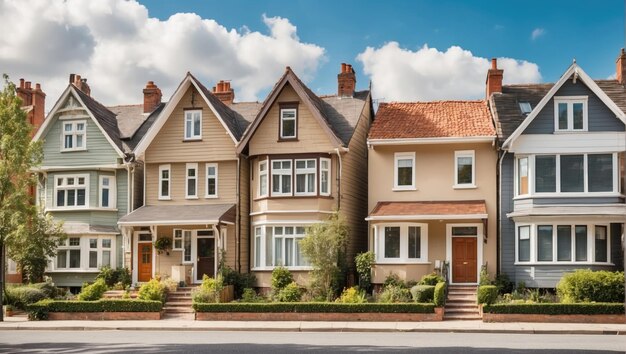 a row of houses on the side of a street