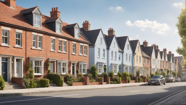 a row of houses on the side of a street