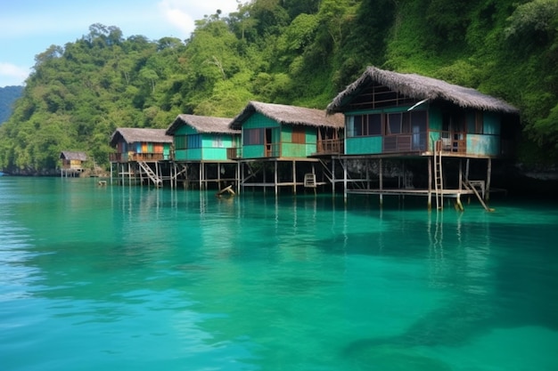 A row of houses on stilts in the water