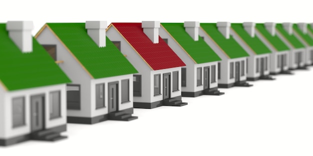 Рядные дома на белом фоне Изолированная 3D иллюстрация