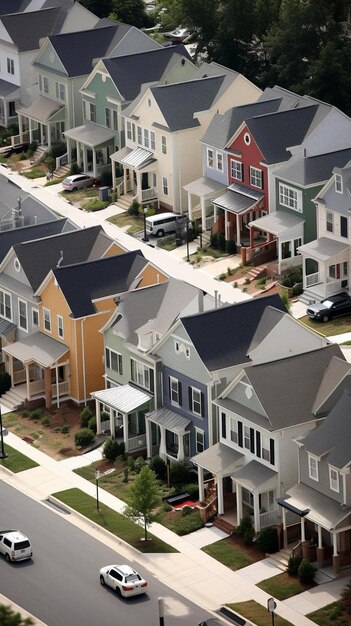 Photo a row of houses with a black car in front of them