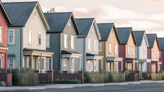 A row of houses with the word home on the front