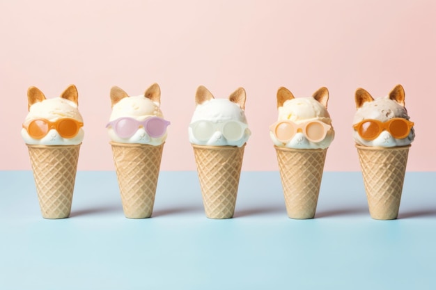 A row of ice cream cones with the word ice cream on them.