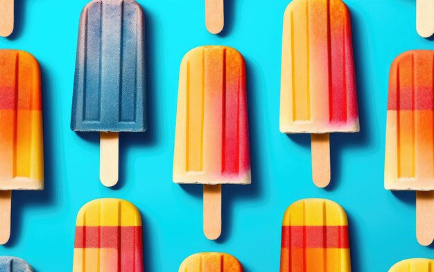 A row of ice creams on a blue background