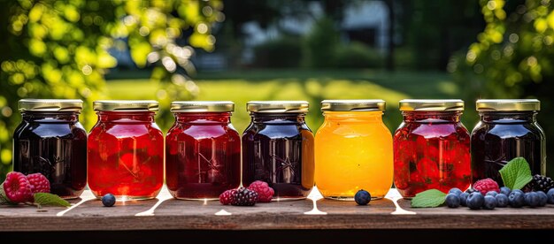 Row of jars filled with different types of liquid
