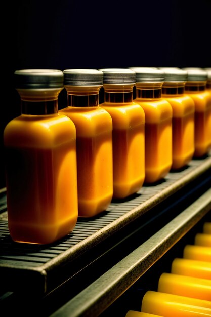 A Row Of Jars Sitting On Top Of A Conveyor Belt