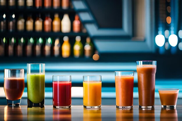 Photo a row of juices with the word 