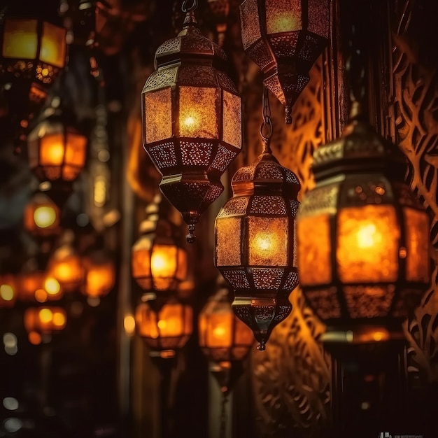 A row of lamps with the words'arabic'on them