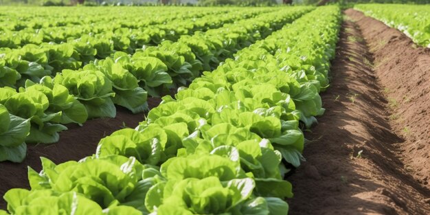 A row of lettuce in a field