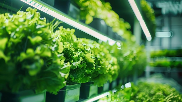 Row of Lettuce Growing in a Greenhouse