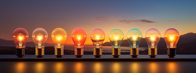 Row of Light Bulbs Floating on Water