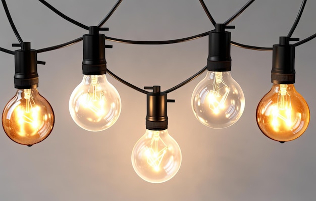 A row of light bulbs hanging on a wire created with Generative AI technology