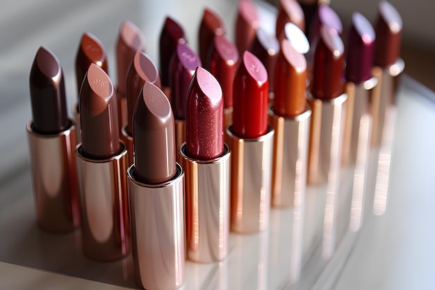 A row of lipsticks sitting on top of a table