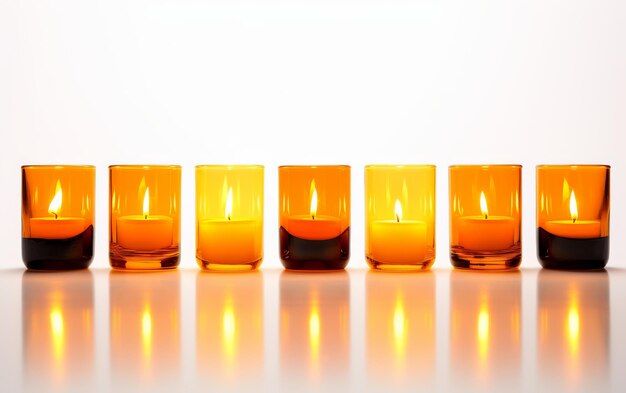 Photo row of lit candles on table