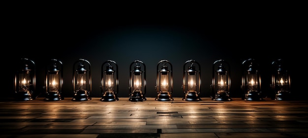 A Row of Lit Lanterns on a Wooden Fence