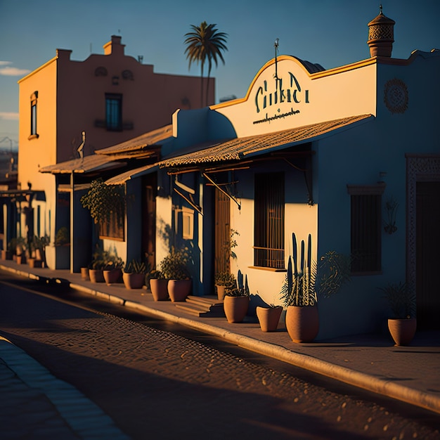 A row of mexican houses with daylight and blue sky