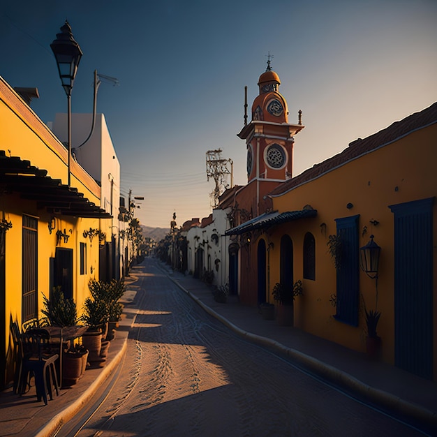 일광과 푸른 하늘이 있는 멕시코 집