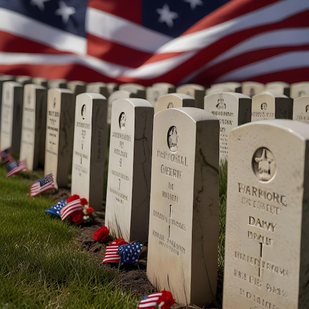 Foto a row of military graves with a flag and a flag in the background