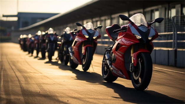 A row of motorcycles with the word all on the front