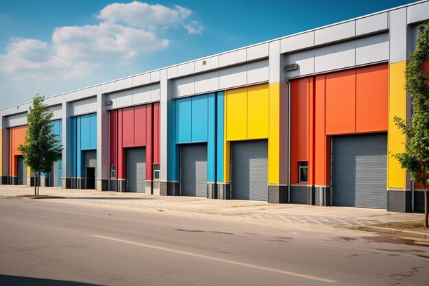 Foto una fila di porte di garage multicolori accanto a una strada