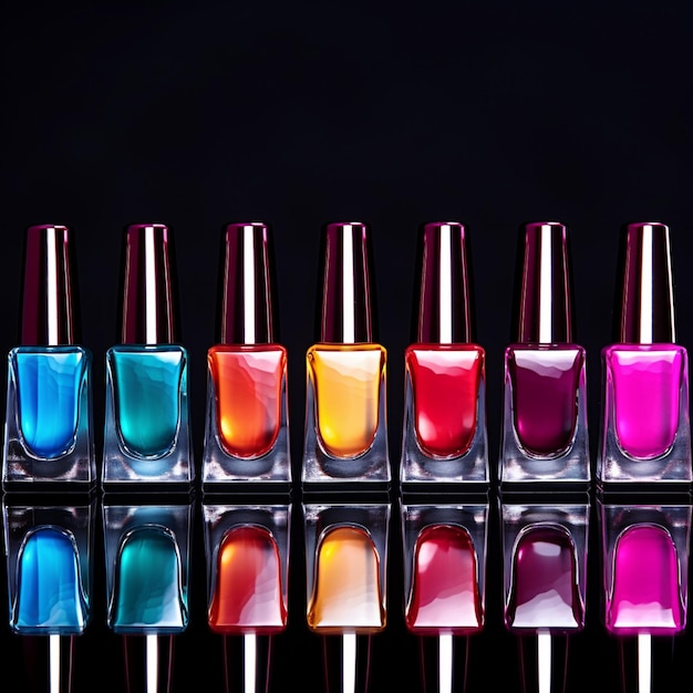 Row of NeonColored Nail Polish Bottles