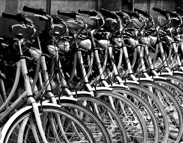 Фото Ряд велосипедов в стойке