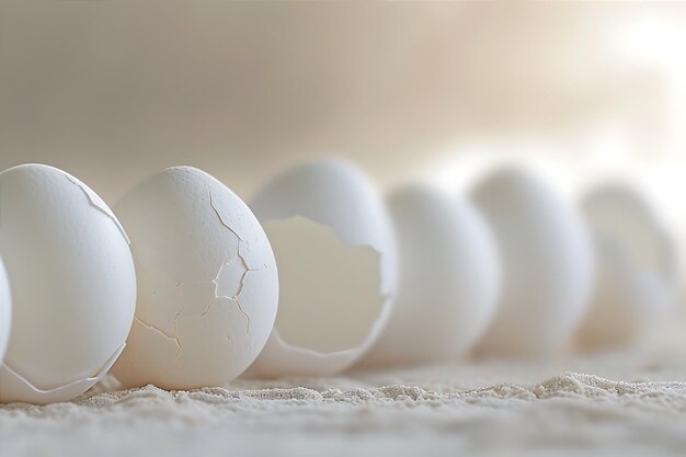 写真 row of white egg shells photo