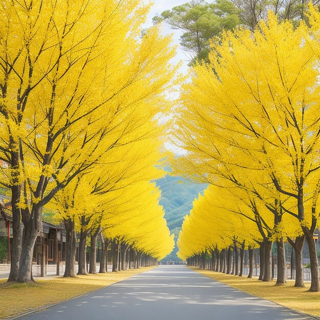 写真 aiが生成した黄色のイチョウ並木