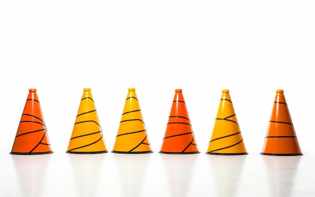 Photo row of orange traffic cones