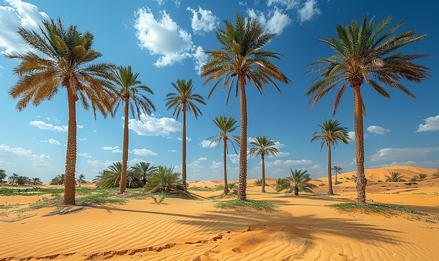 Photo a row of palm trees in the desert