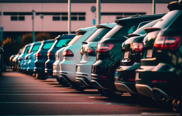 Foto fila di auto parcheggiate nel parcheggio ia generativa