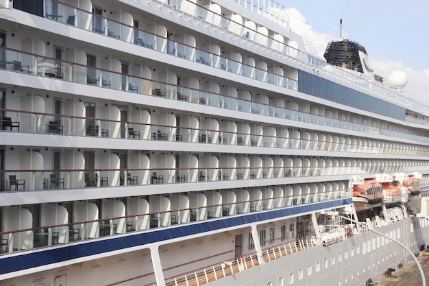 row of passenger rooms on a cruise ship