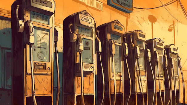 A row of payphones digital art illustration