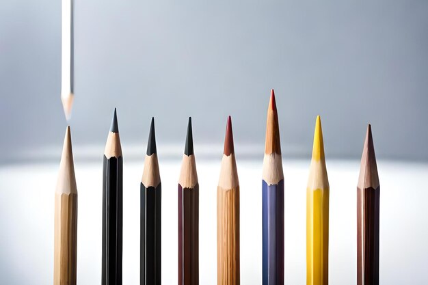 A row of pencils with one being colored.