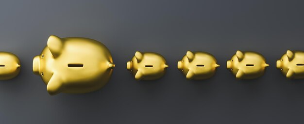 Row of piggy banks gold luxery concept image