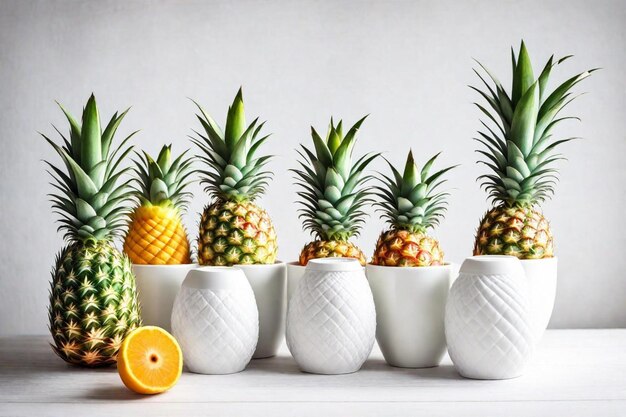 a row of pineapples are lined up in a row