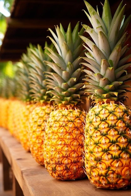 Photo a row of pineapples with the word pineapple on the top
