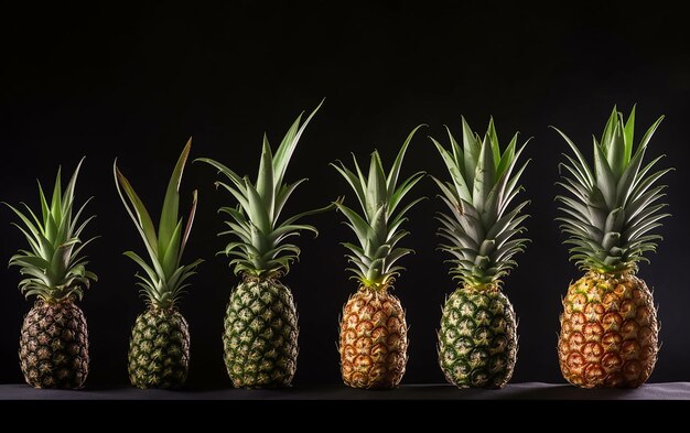 A row of pineapples with the word pineapple on the top.