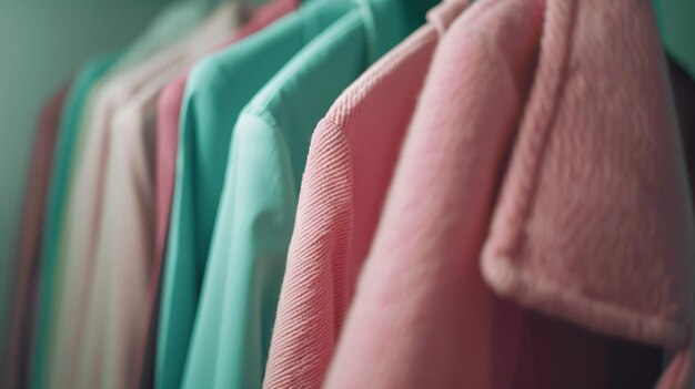 Photo a row of pink towels hanging on a rack