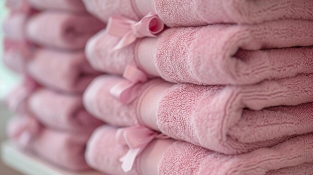 Row of Pink Towels Stacked on Top of Each Other Breast Cancer